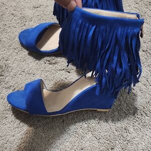 Ollio Blue Fringe Women's Sandals
